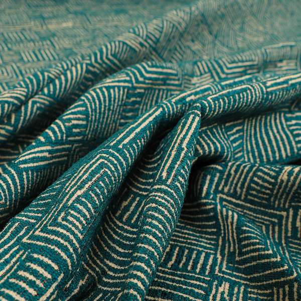 Piccadilly Collection Gingham Pattern Woven Upholstery Teal Chenille Fabric JO-523 - Made To Measure Curtains