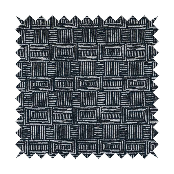 Piccadilly Collection Gingham Pattern Woven Upholstery Navy Blue Chenille Fabric JO-524 - Roman Blinds