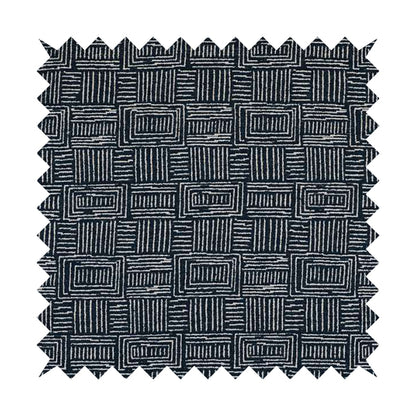 Piccadilly Collection Gingham Pattern Woven Upholstery Navy Blue Chenille Fabric JO-524 - Handmade Cushions