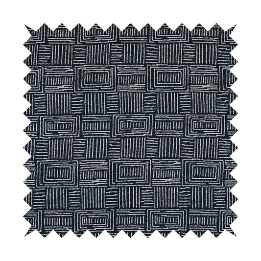 Piccadilly Collection Gingham Pattern Woven Upholstery Navy Blue Chenille Fabric JO-524