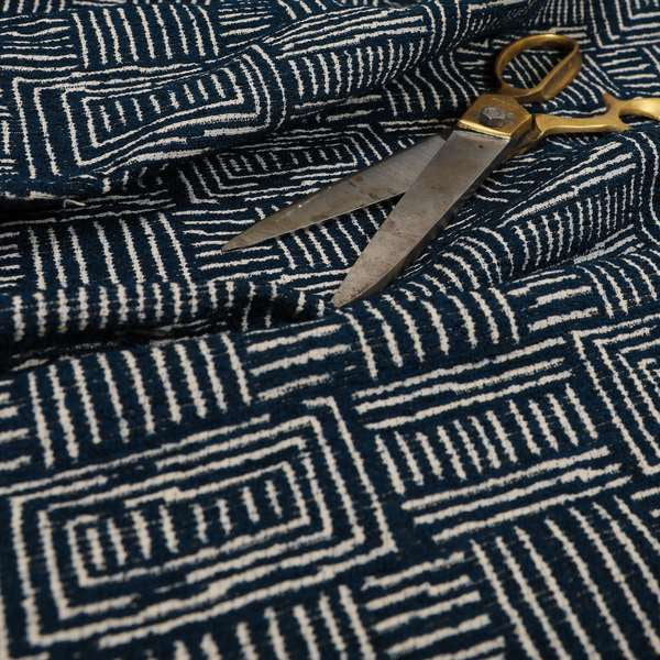 Piccadilly Collection Gingham Pattern Woven Upholstery Navy Blue Chenille Fabric JO-524 - Roman Blinds