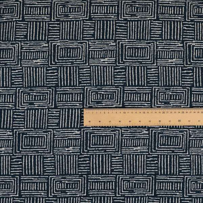 Piccadilly Collection Gingham Pattern Woven Upholstery Navy Blue Chenille Fabric JO-524 - Roman Blinds