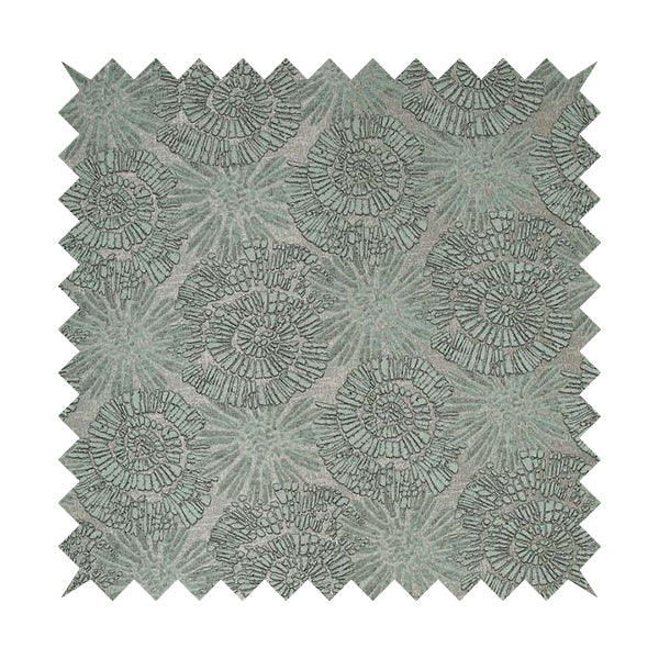 Aqua Silver Grey Coloured Floral Medallion Design Soft Chenille Upholstery Fabric JO-53 - Roman Blinds