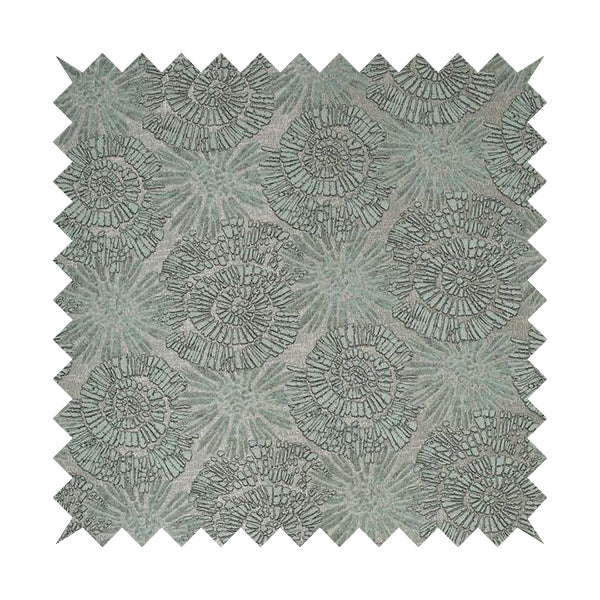 Aqua Silver Grey Coloured Floral Medallion Design Soft Chenille Upholstery Fabric JO-53