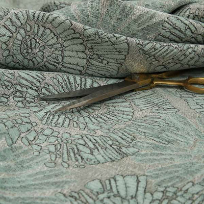 Aqua Silver Grey Coloured Floral Medallion Design Soft Chenille Upholstery Fabric JO-53 - Roman Blinds