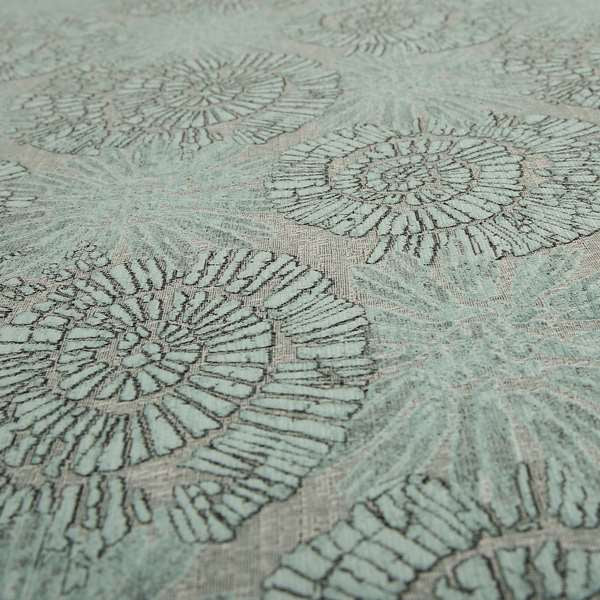 Aqua Silver Grey Coloured Floral Medallion Design Soft Chenille Upholstery Fabric JO-53 - Roman Blinds