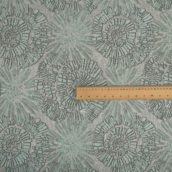 Aqua Silver Grey Coloured Floral Medallion Design Soft Chenille Upholstery Fabric JO-53 - Roman Blinds