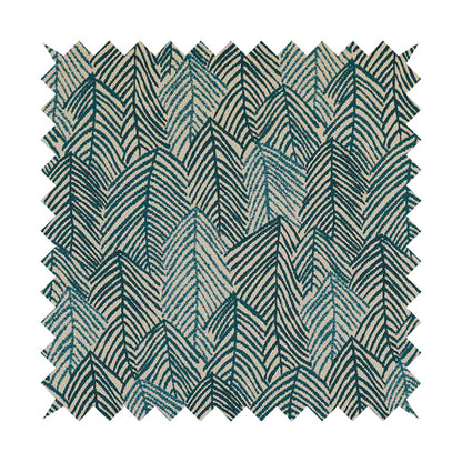 Piccadilly Collection Leaf Floral Pattern Woven Upholstery Teal Chenille Fabric JO-530 - Roman Blinds