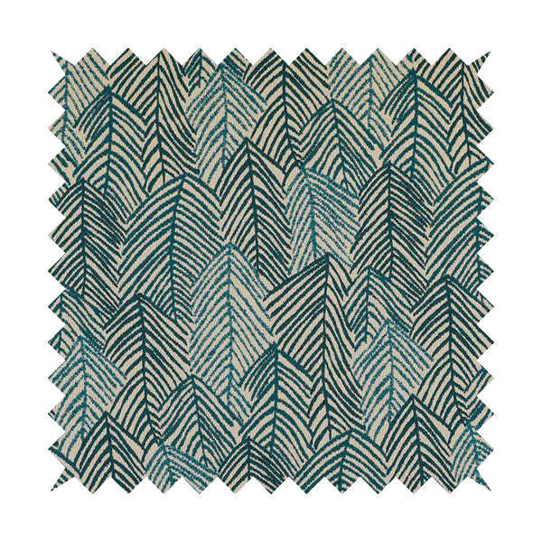 Piccadilly Collection Leaf Floral Pattern Woven Upholstery Teal Chenille Fabric JO-530 - Made To Measure Curtains