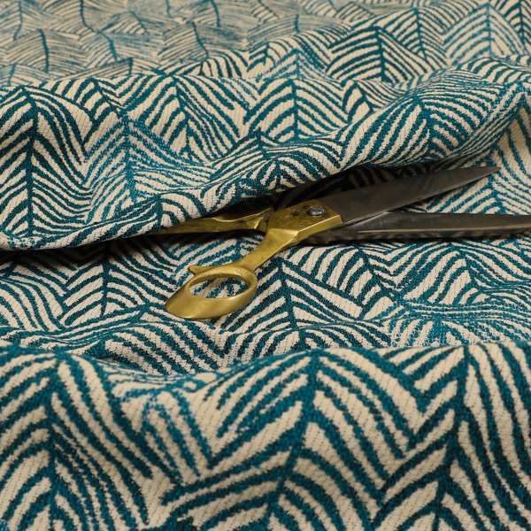 Piccadilly Collection Leaf Floral Pattern Woven Upholstery Teal Chenille Fabric JO-530 - Roman Blinds