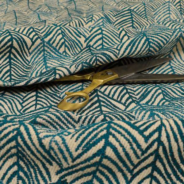 Piccadilly Collection Leaf Floral Pattern Woven Upholstery Teal Chenille Fabric JO-530