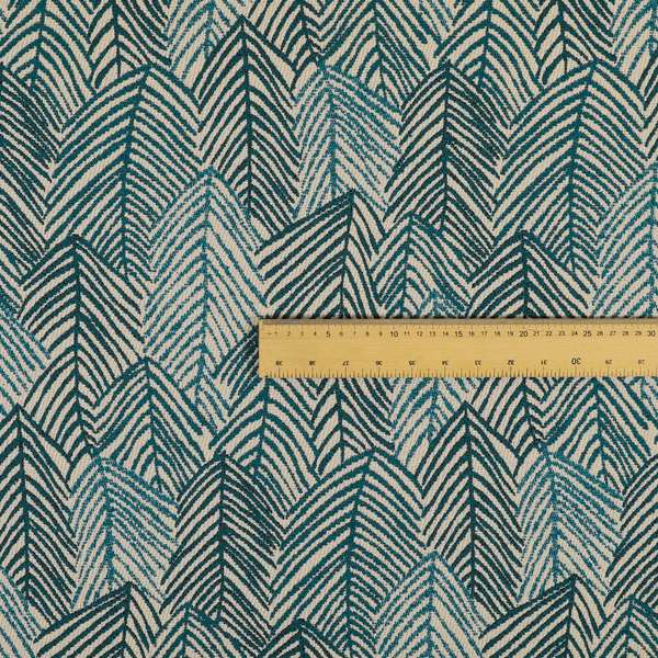 Piccadilly Collection Leaf Floral Pattern Woven Upholstery Teal Chenille Fabric JO-530 - Roman Blinds