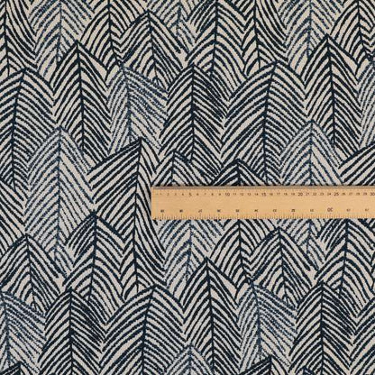 Piccadilly Collection Leaf Floral Pattern Woven Upholstery Navy Blue Chenille Fabric JO-531 - Made To Measure Curtains