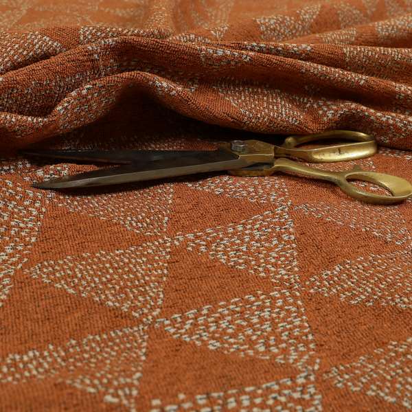 Piccadilly Collection Geometric Triangle Pattern Woven Upholstery Orange Chenille Fabric JO-533 - Roman Blinds