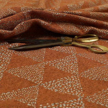 Piccadilly Collection Geometric Triangle Pattern Woven Upholstery Orange Chenille Fabric JO-533 - Handmade Cushions