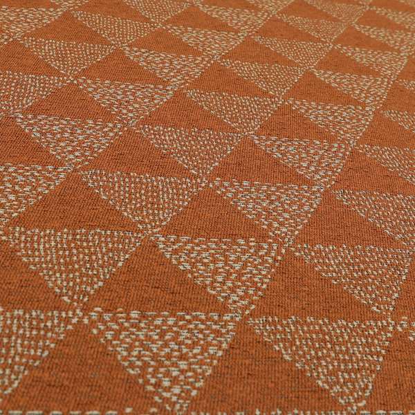 Piccadilly Collection Geometric Triangle Pattern Woven Upholstery Orange Chenille Fabric JO-533