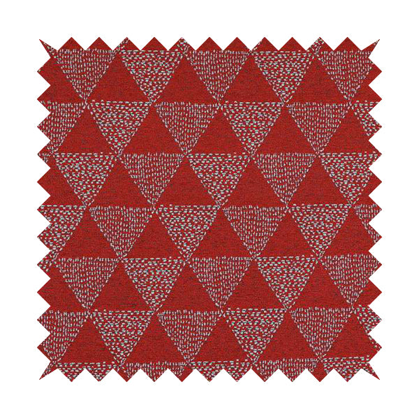 Piccadilly Collection Geometric Triangle Pattern Woven Upholstery Red Chenille Fabric JO-534 - Roman Blinds