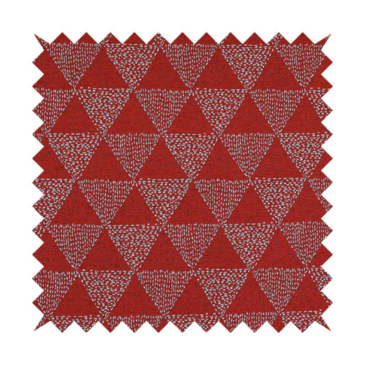 Piccadilly Collection Geometric Triangle Pattern Woven Upholstery Red Chenille Fabric JO-534