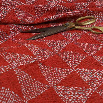 Piccadilly Collection Geometric Triangle Pattern Woven Upholstery Red Chenille Fabric JO-534 - Made To Measure Curtains