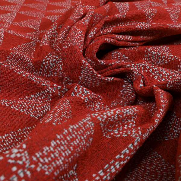 Piccadilly Collection Geometric Triangle Pattern Woven Upholstery Red Chenille Fabric JO-534 - Roman Blinds