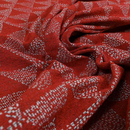 Piccadilly Collection Geometric Triangle Pattern Woven Upholstery Red Chenille Fabric JO-534 - Made To Measure Curtains