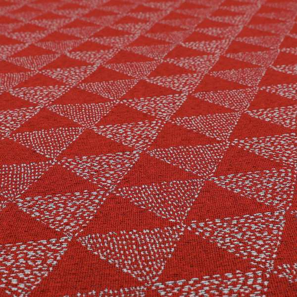 Piccadilly Collection Geometric Triangle Pattern Woven Upholstery Red Chenille Fabric JO-534 - Roman Blinds