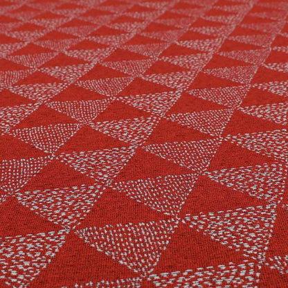 Piccadilly Collection Geometric Triangle Pattern Woven Upholstery Red Chenille Fabric JO-534 - Made To Measure Curtains