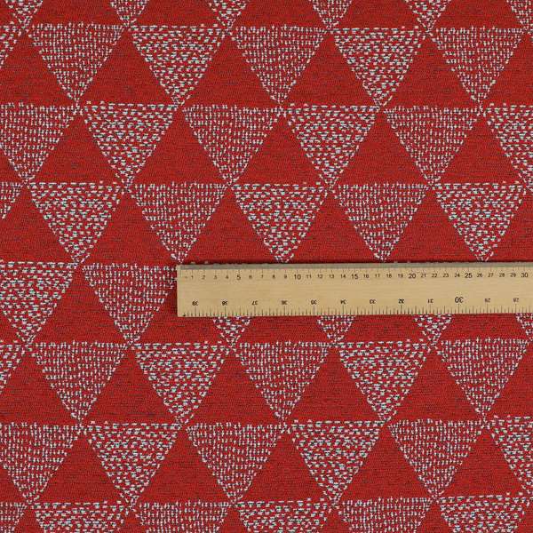 Piccadilly Collection Geometric Triangle Pattern Woven Upholstery Red Chenille Fabric JO-534 - Roman Blinds