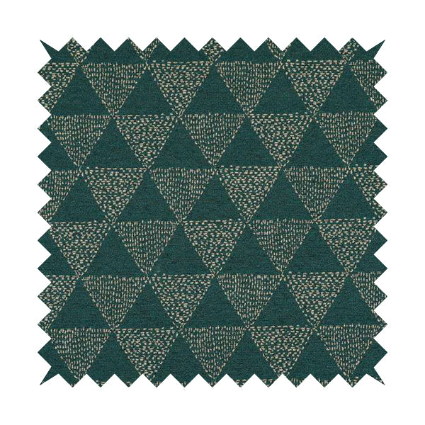 Piccadilly Collection Geometric Triangle Pattern Woven Upholstery Teal Chenille Fabric JO-537 - Roman Blinds