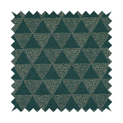 Piccadilly Collection Geometric Triangle Pattern Woven Upholstery Teal Chenille Fabric JO-537 - Roman Blinds