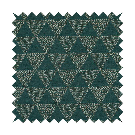 Piccadilly Collection Geometric Triangle Pattern Woven Upholstery Teal Chenille Fabric JO-537