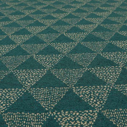 Piccadilly Collection Geometric Triangle Pattern Woven Upholstery Teal Chenille Fabric JO-537 - Made To Measure Curtains