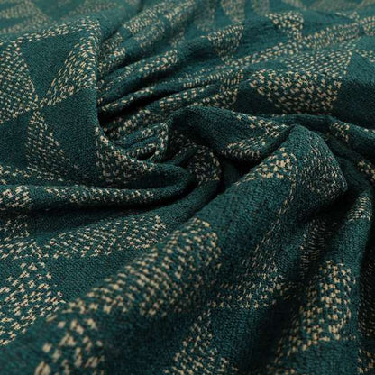 Piccadilly Collection Geometric Triangle Pattern Woven Upholstery Teal Chenille Fabric JO-537 - Roman Blinds