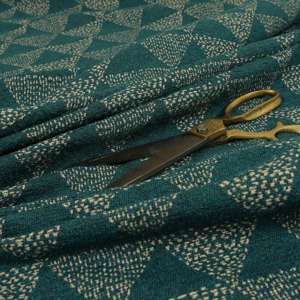 Piccadilly Collection Geometric Triangle Pattern Woven Upholstery Teal Chenille Fabric JO-537 - Roman Blinds