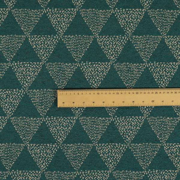 Piccadilly Collection Geometric Triangle Pattern Woven Upholstery Teal Chenille Fabric JO-537 - Roman Blinds