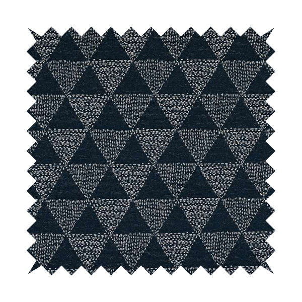 Piccadilly Collection Geometric Triangle Pattern Woven Upholstery Navy Blue Chenille Fabric JO-538 - Made To Measure Curtains