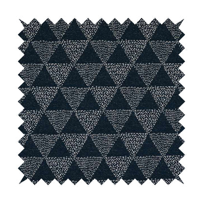 Piccadilly Collection Geometric Triangle Pattern Woven Upholstery Navy Blue Chenille Fabric JO-538 - Made To Measure Curtains