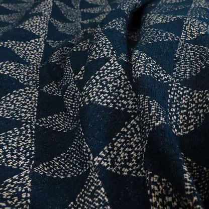 Piccadilly Collection Geometric Triangle Pattern Woven Upholstery Navy Blue Chenille Fabric JO-538 - Made To Measure Curtains