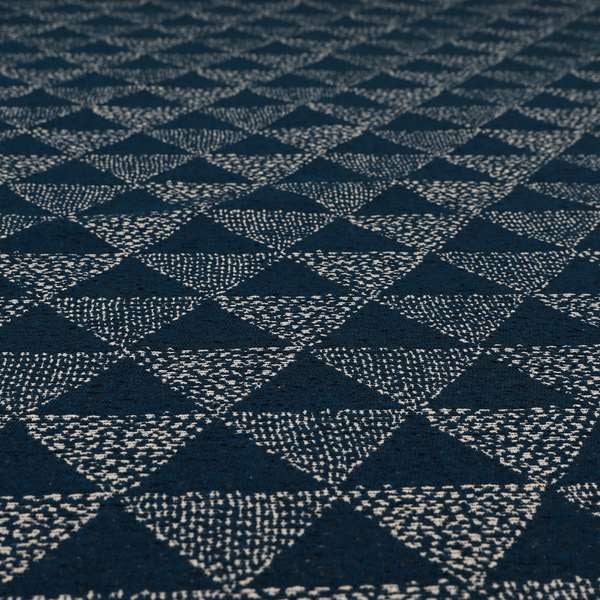 Piccadilly Collection Geometric Triangle Pattern Woven Upholstery Navy Blue Chenille Fabric JO-538