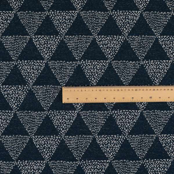 Piccadilly Collection Geometric Triangle Pattern Woven Upholstery Navy Blue Chenille Fabric JO-538 - Made To Measure Curtains