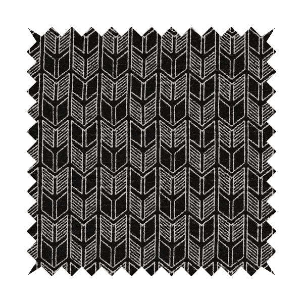 Piccadilly Collection Geometric Chevron Pattern Woven Upholstery Black Chenille Fabric JO-539 - Roman Blinds