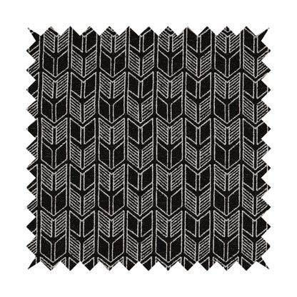 Piccadilly Collection Geometric Chevron Pattern Woven Upholstery Black Chenille Fabric JO-539 - Made To Measure Curtains