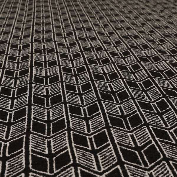 Piccadilly Collection Geometric Chevron Pattern Woven Upholstery Black Chenille Fabric JO-539