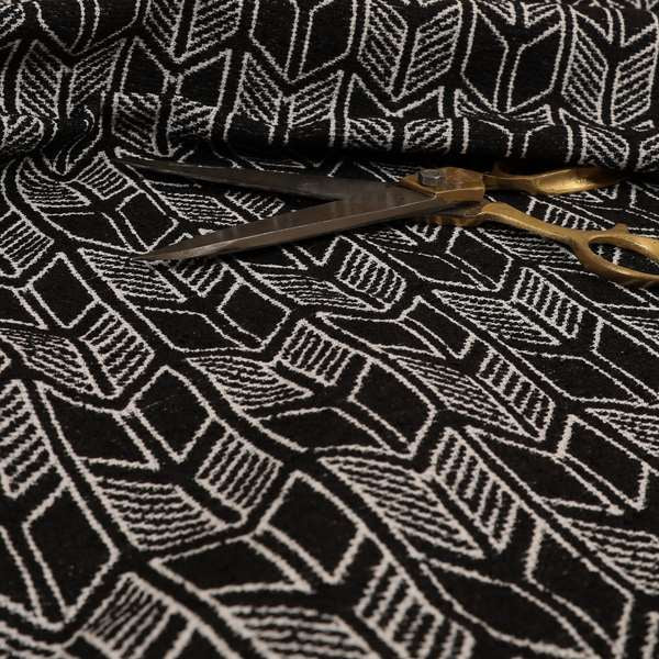 Piccadilly Collection Geometric Chevron Pattern Woven Upholstery Black Chenille Fabric JO-539 - Roman Blinds