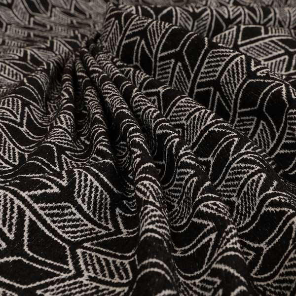 Piccadilly Collection Geometric Chevron Pattern Woven Upholstery Black Chenille Fabric JO-539 - Roman Blinds