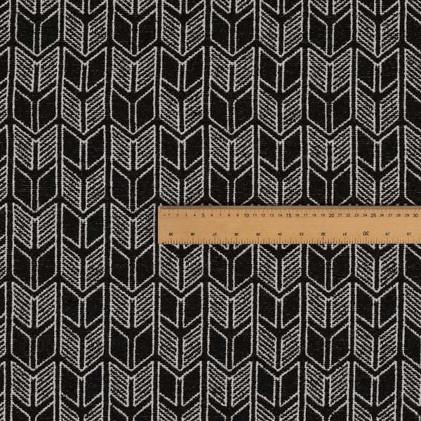 Piccadilly Collection Geometric Chevron Pattern Woven Upholstery Black Chenille Fabric JO-539 - Roman Blinds