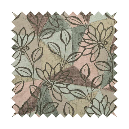 Saphira Pink Green Multi Colour Designer Floral Pattern Soft Chenille Upholstery Fabric JO-54 - Roman Blinds