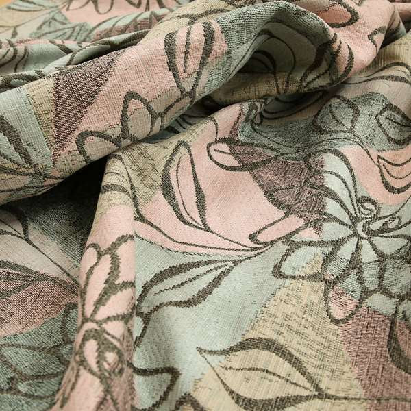 Saphira Pink Green Multi Colour Designer Floral Pattern Soft Chenille Upholstery Fabric JO-54 - Roman Blinds