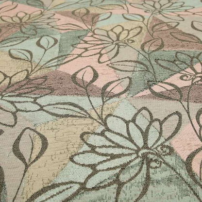 Saphira Pink Green Multi Colour Designer Floral Pattern Soft Chenille Upholstery Fabric JO-54 - Roman Blinds