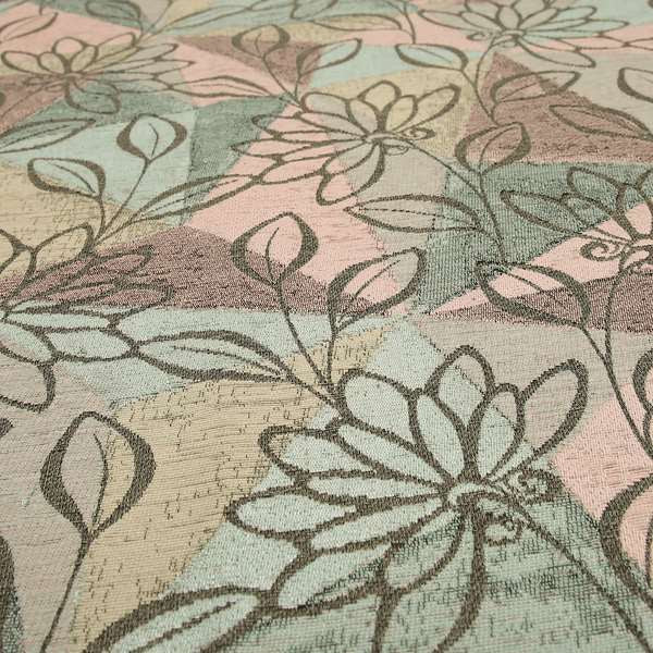 Saphira Pink Green Multi Colour Designer Floral Pattern Soft Chenille Upholstery Fabric JO-54 - Made To Measure Curtains